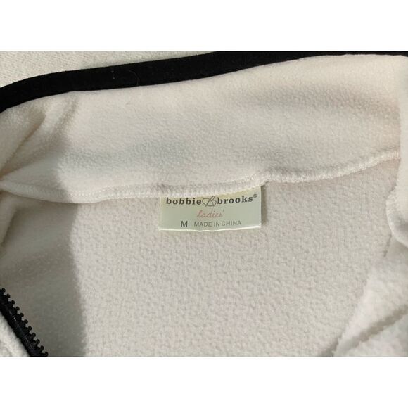 Bobbie Brooks Fleece Pullover Jacket Cream White with Black‎ Trim M - Picture 2 of 7